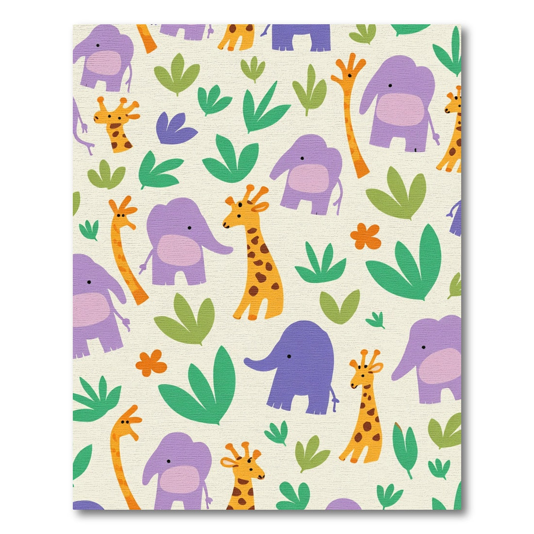 Playful Purple Elephants Giraffes Jungle Blooms Rug