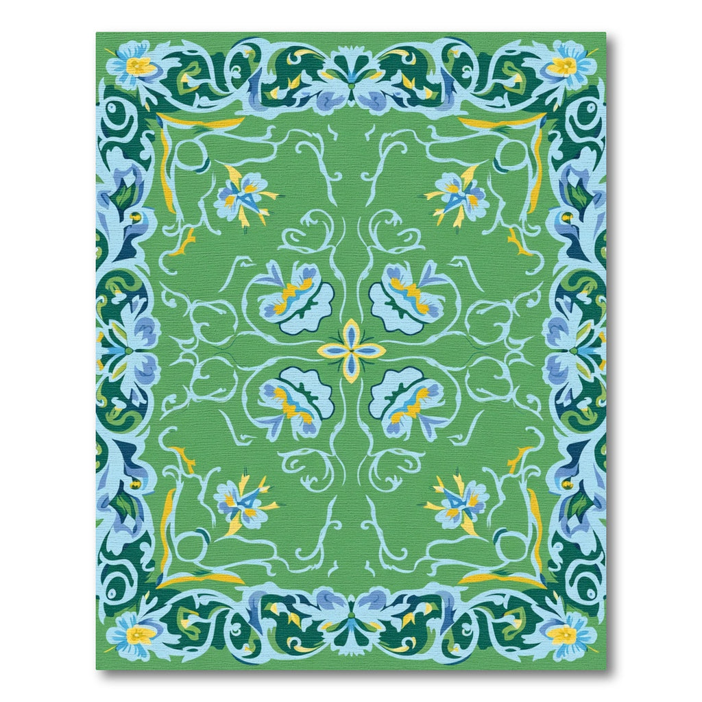 Vibrant Green Floral Scroll Rug
