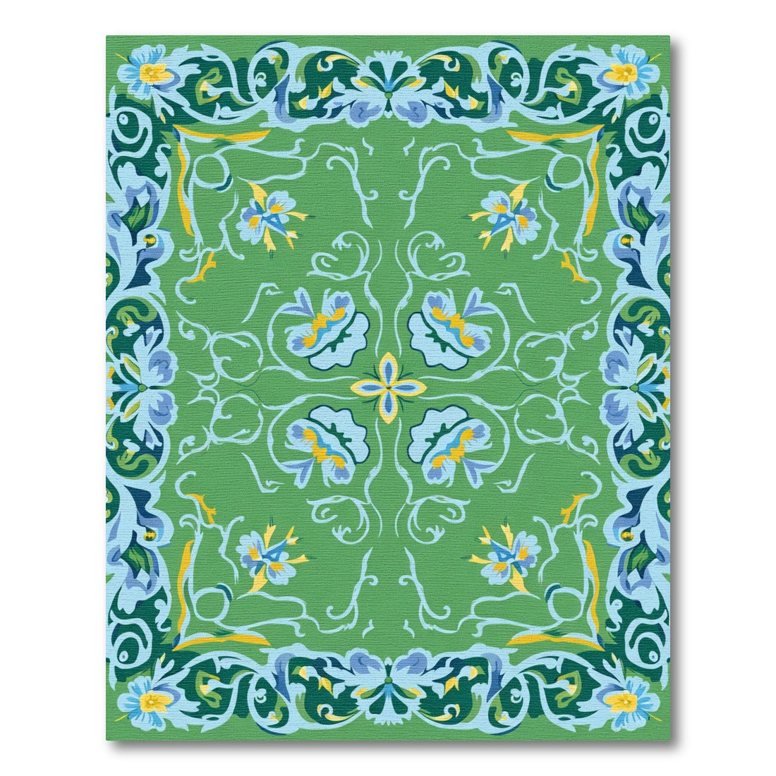 Vibrant Green Floral Scroll Rug