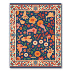 Artistic Floral Cream Border Navy Rug
