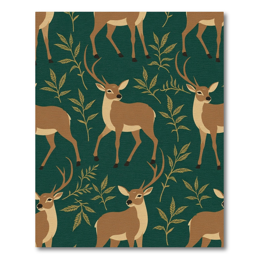 Brown Deer Green Forest Foliage Rug