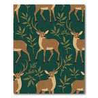 Brown Deer Green Forest Foliage Rug