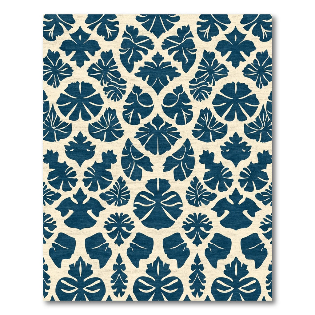 Dark Blue Tropical Leaf Medallion Rug