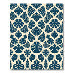 Dark Blue Tropical Leaf Medallion Rug