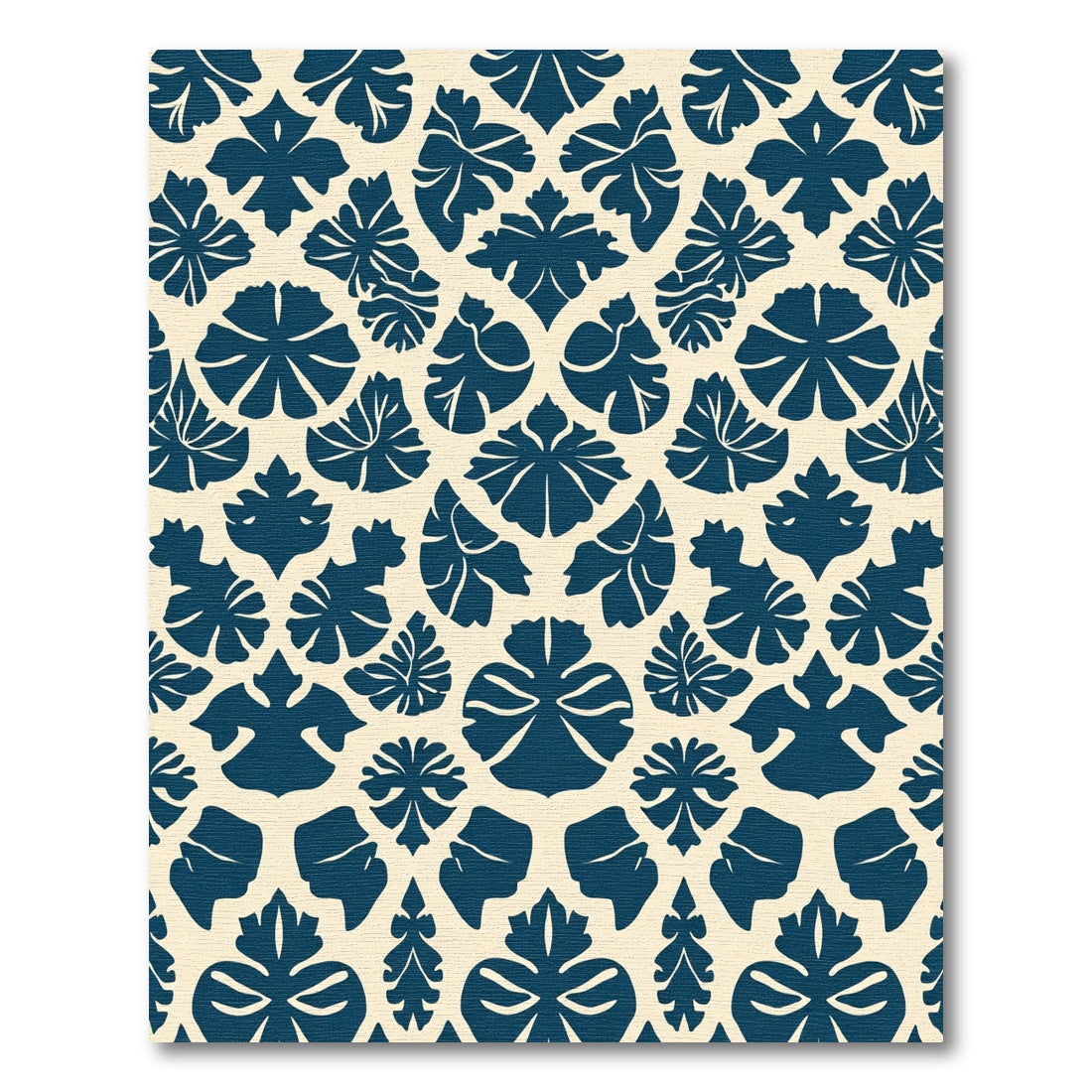 Dark Blue Tropical Leaf Medallion Rug