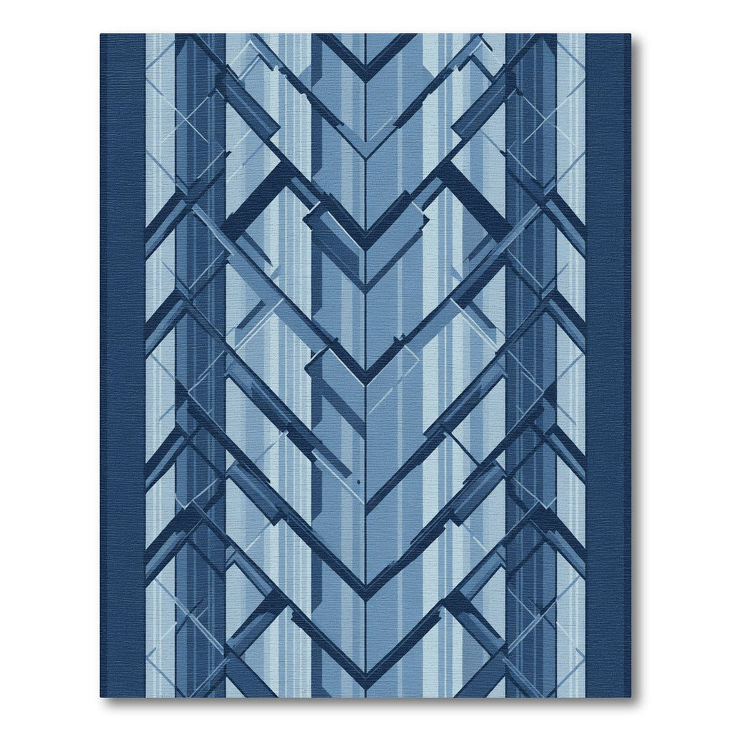 Geometric Blue Chevron Blocks Rug