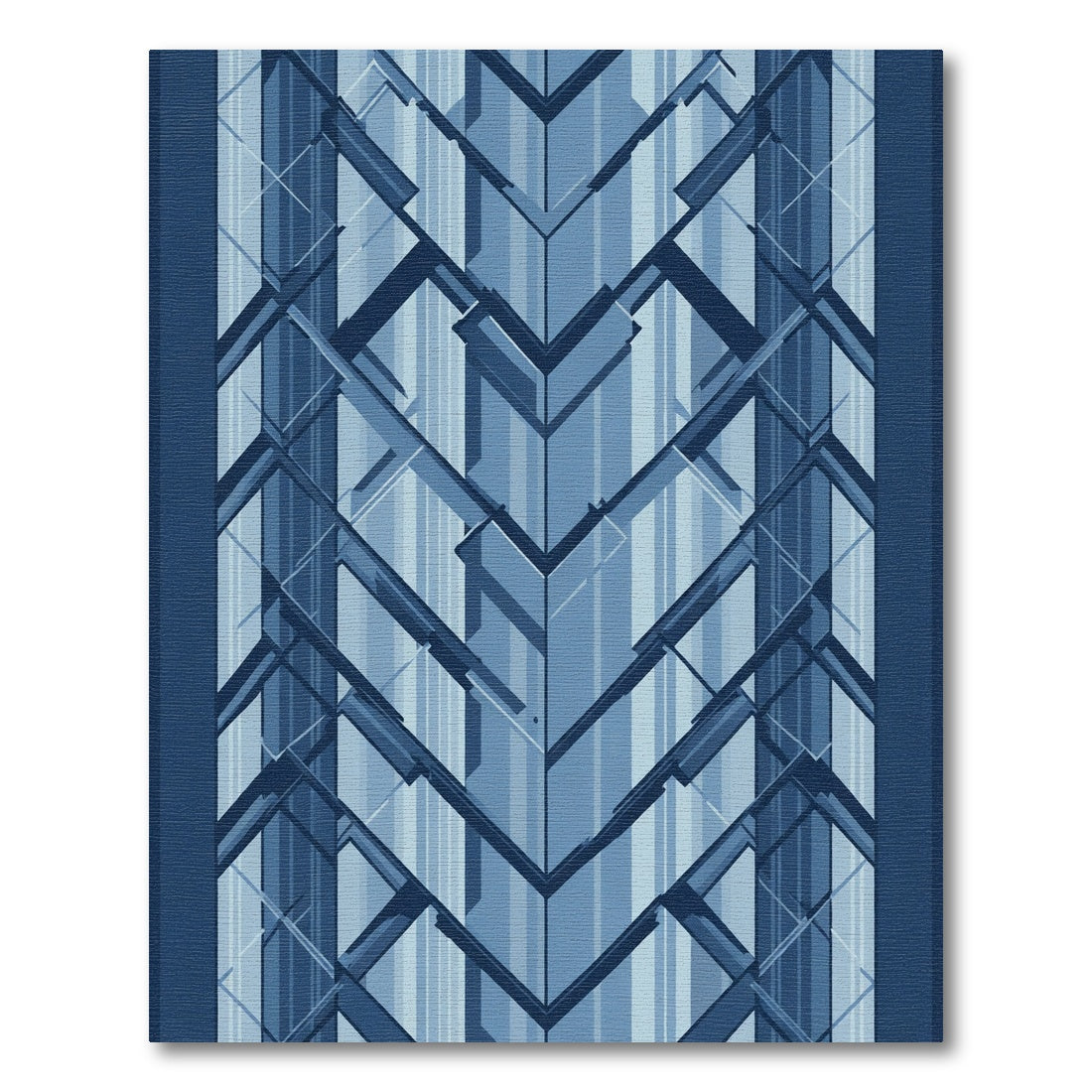 Geometric Blue Chevron Blocks Rug