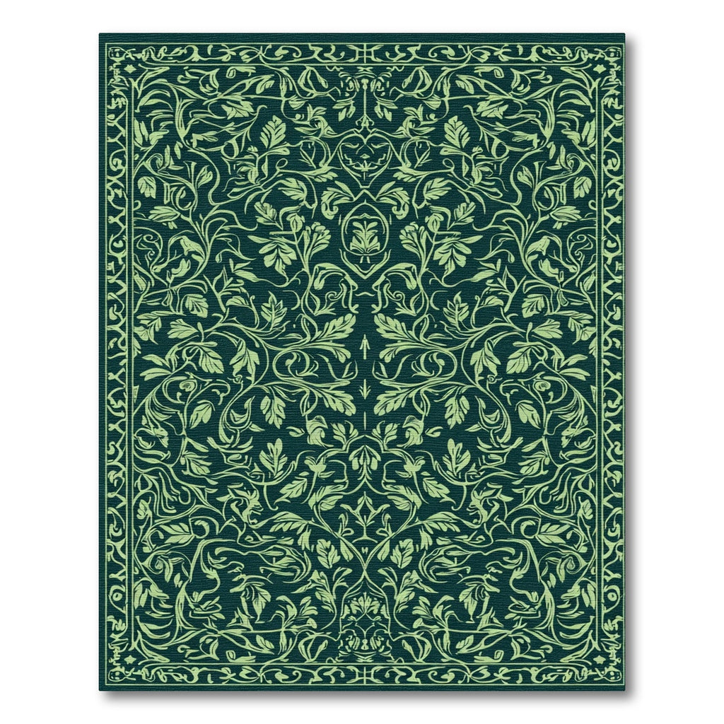 Earthy Green Floral Vine Art Nouveau Rug