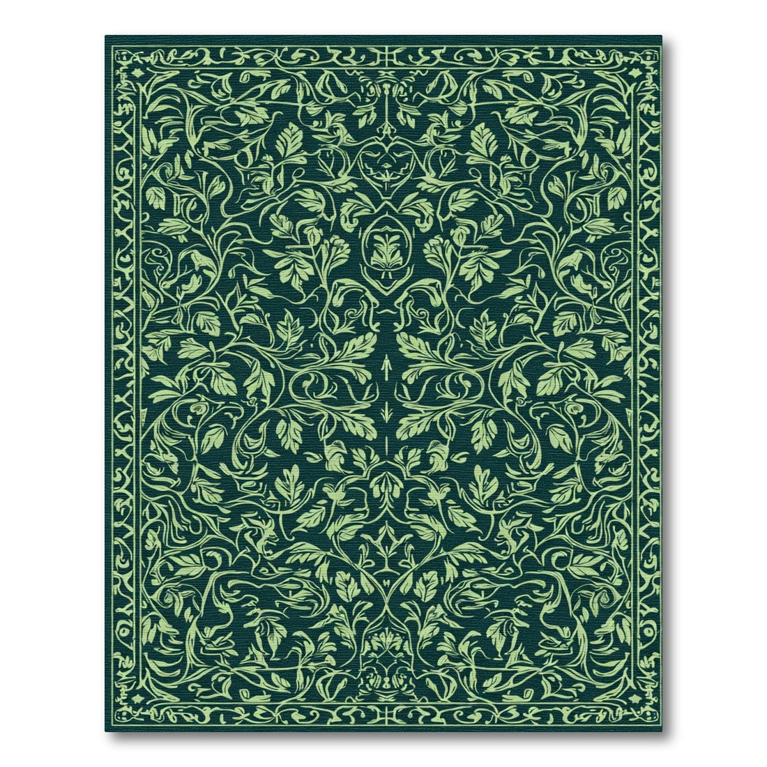 Earthy Green Floral Vine Art Nouveau Rug