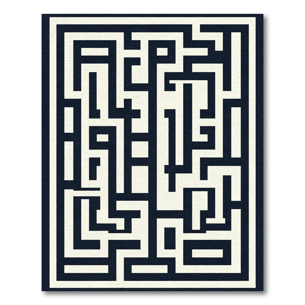 Navy Cream Maze Lines Rug