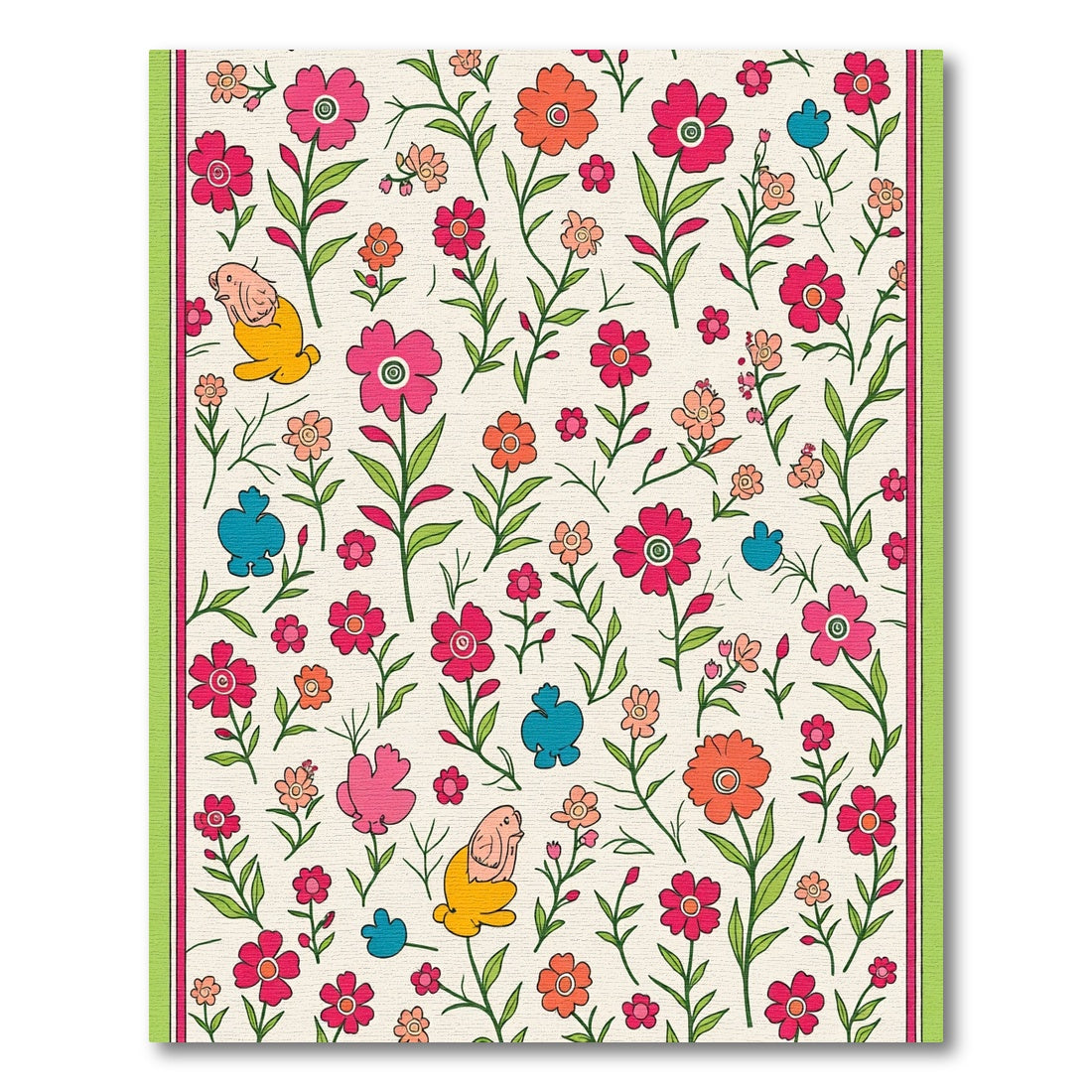 Whimsical Pink Floral Bird Garden Rug