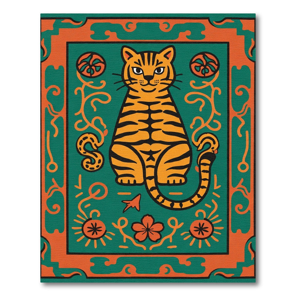 Bold Orange Tiger Green Floral Rug
