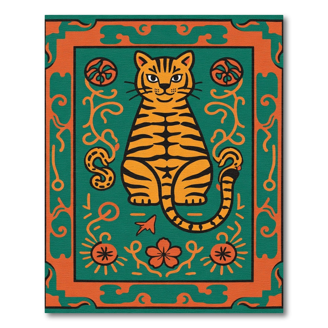 Bold Orange Tiger Green Floral Rug
