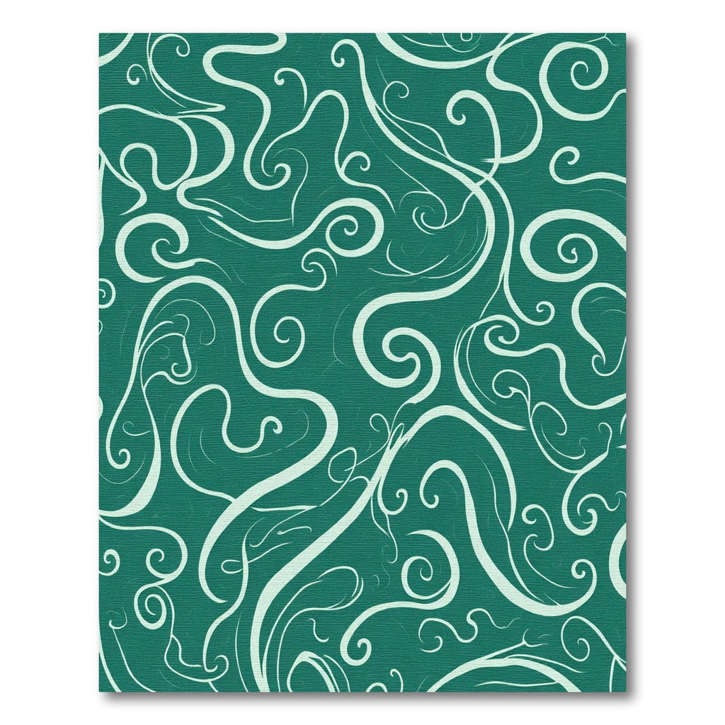 Teal White Swirl Flowing Vine Rug