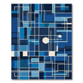 Deep Blue Geometric Grid Composition Rug