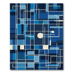 Deep Blue Geometric Grid Composition Rug