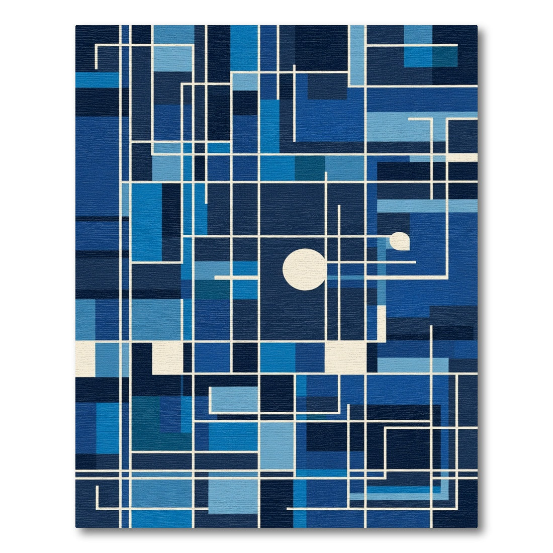 Deep Blue Geometric Grid Composition Rug