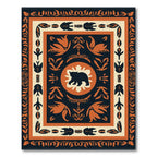 Black and Orange Bear Floral Border Rug