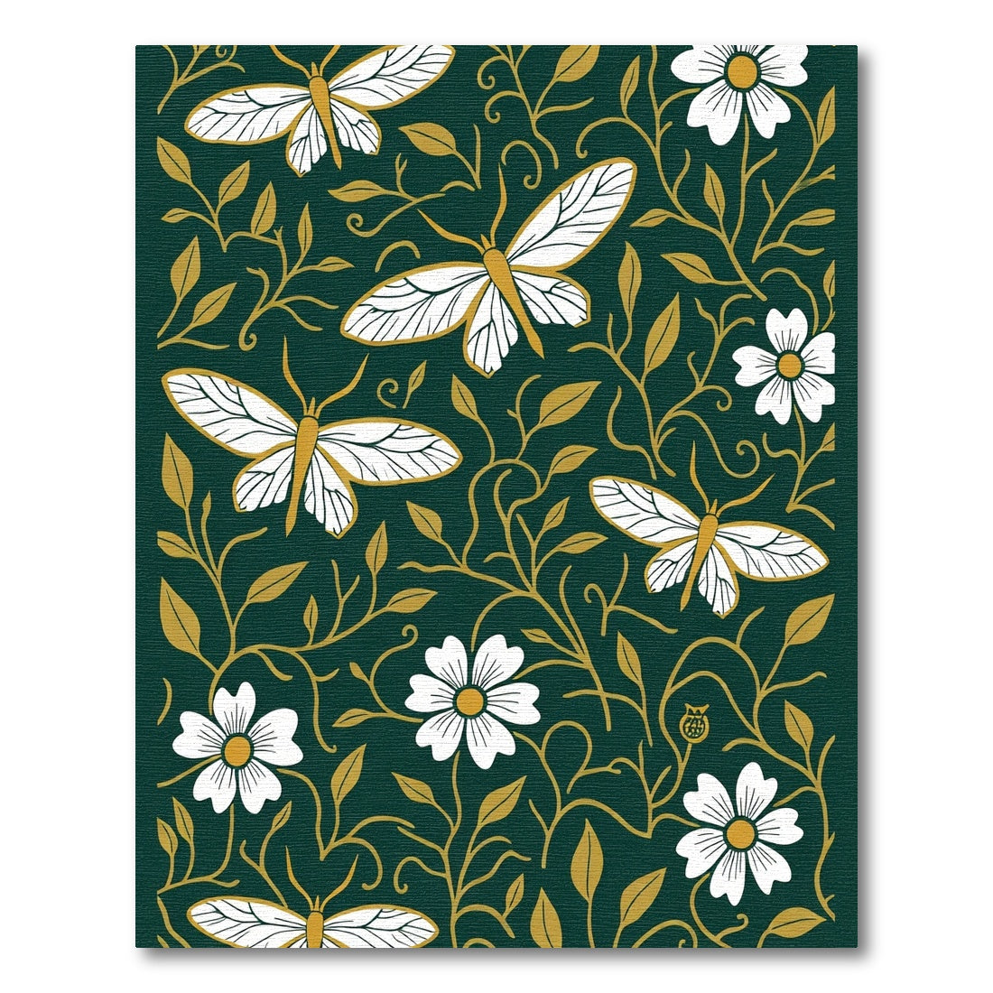 Emerald Gold Moth Floral Garden Rug