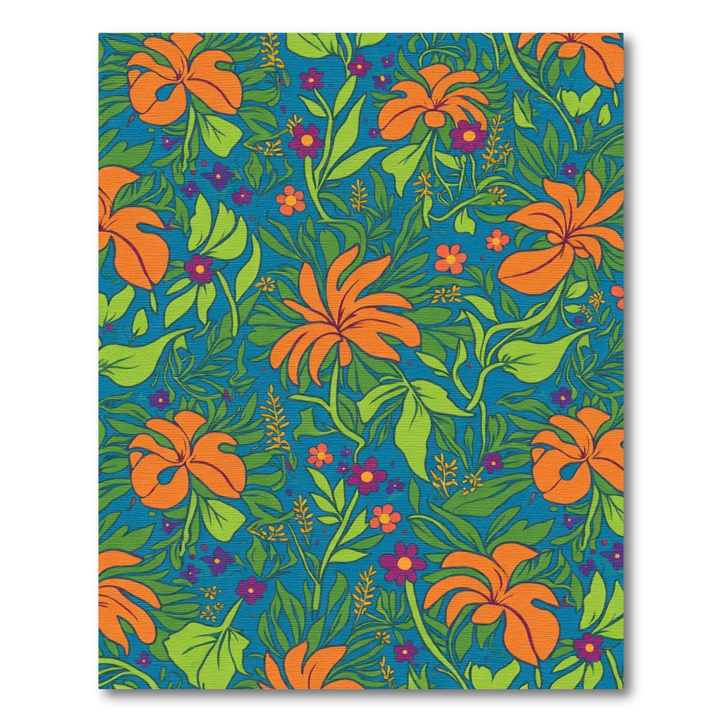 Vibrant Orange Floral Blue Green Swirls Rug