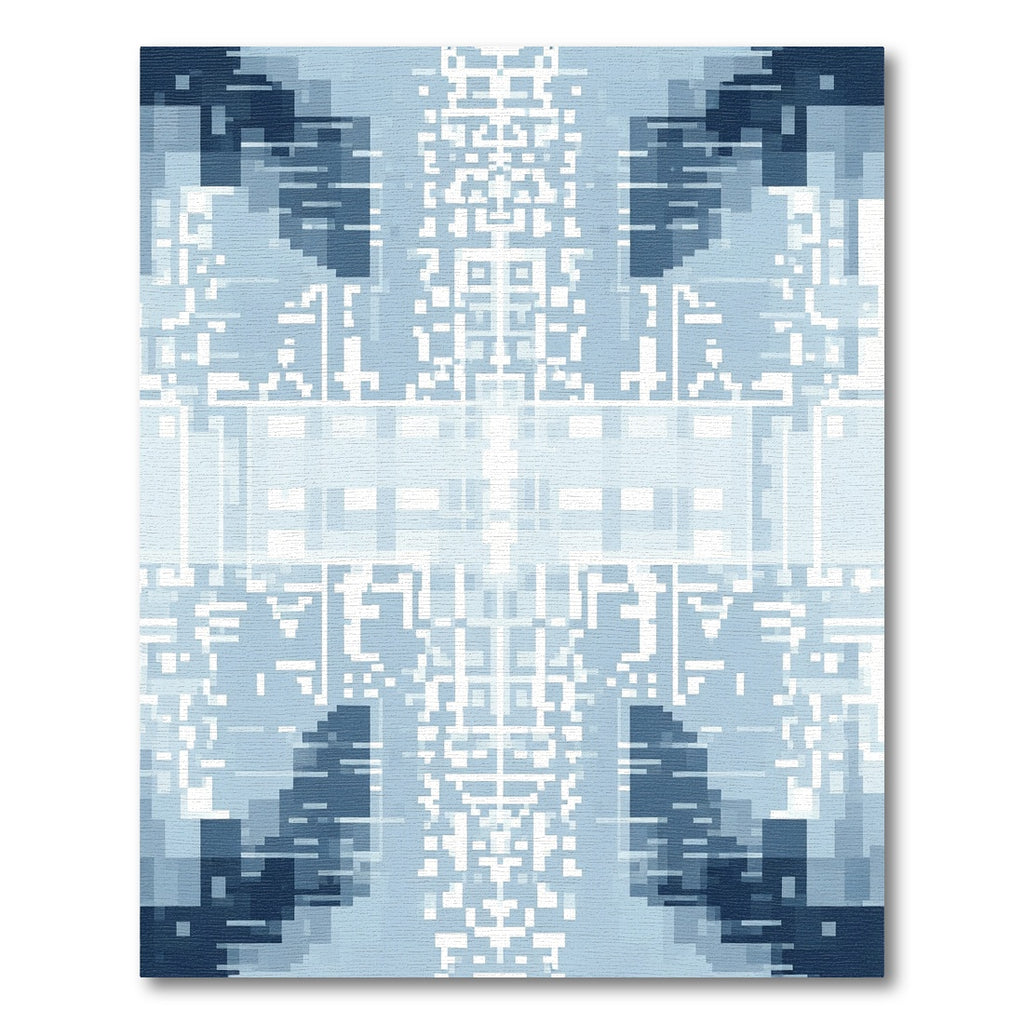 Deep Blue Pixelated Symmetry Rug