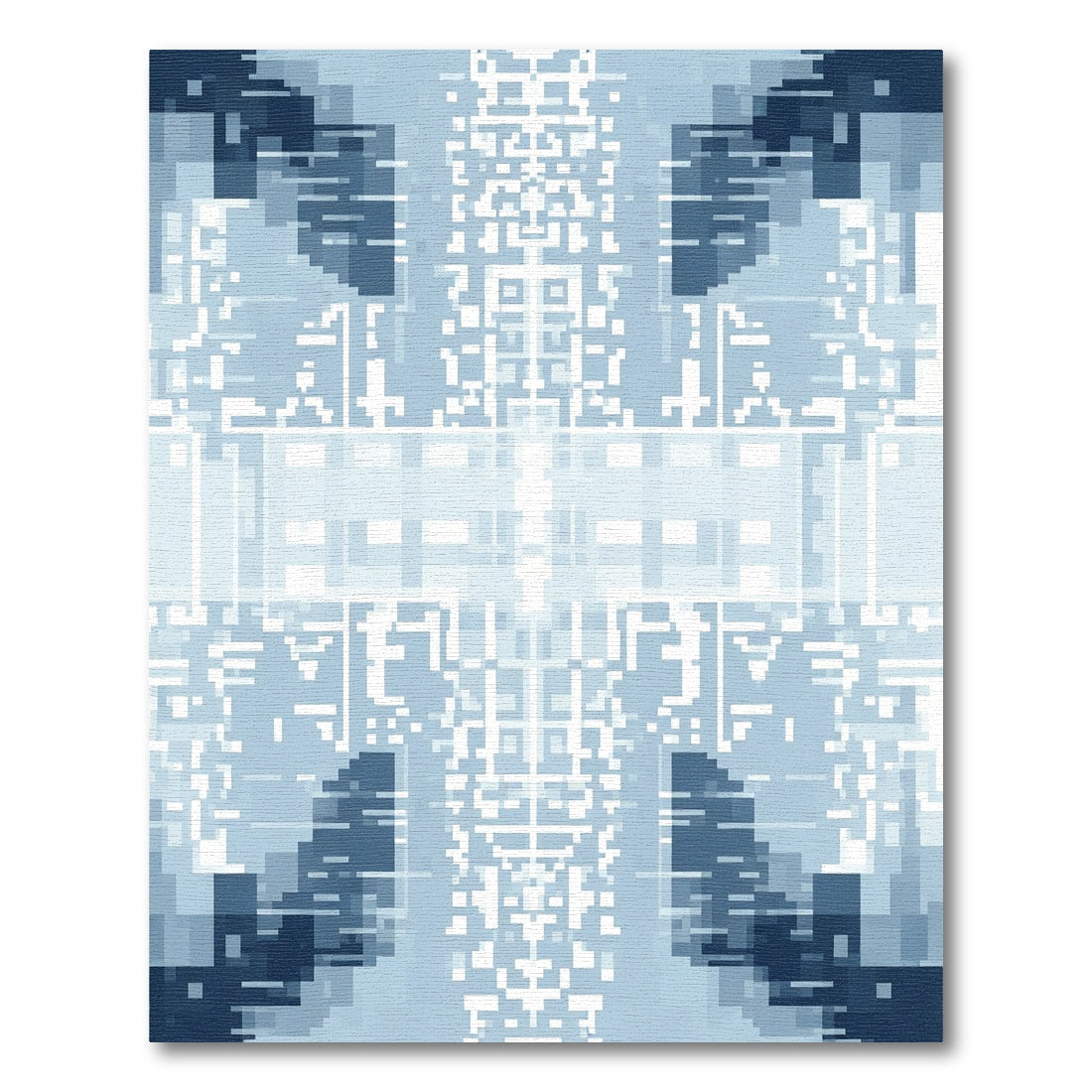 Deep Blue Pixelated Symmetry Rug