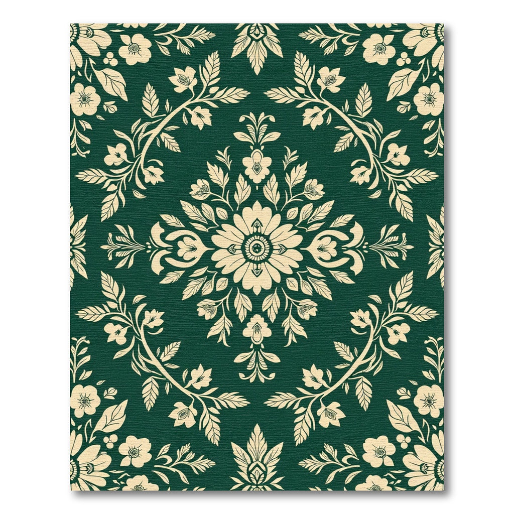 Elegant Cream Floral Damask Emerald Rug