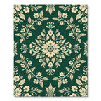 Elegant Cream Floral Damask Emerald Rug