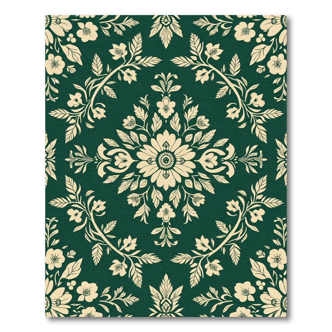 Elegant Cream Floral Damask Emerald Rug