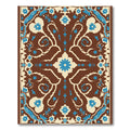Brown Cream Blue Floral Symmetry Rug