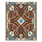 Brown Cream Blue Floral Symmetry Rug
