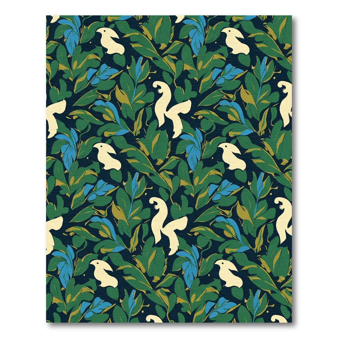 Cream Birds In Lush Green Foliage Rug