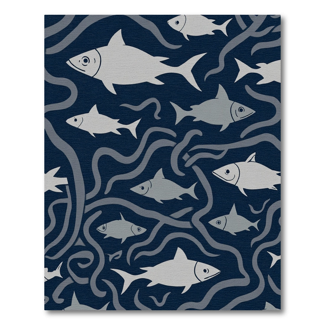 Navy Blue Schooling Fish Swirl Rug