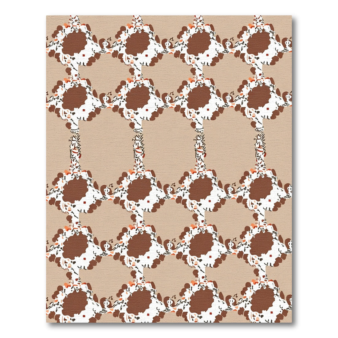 Brown White Abstract Diamond Grid Rug