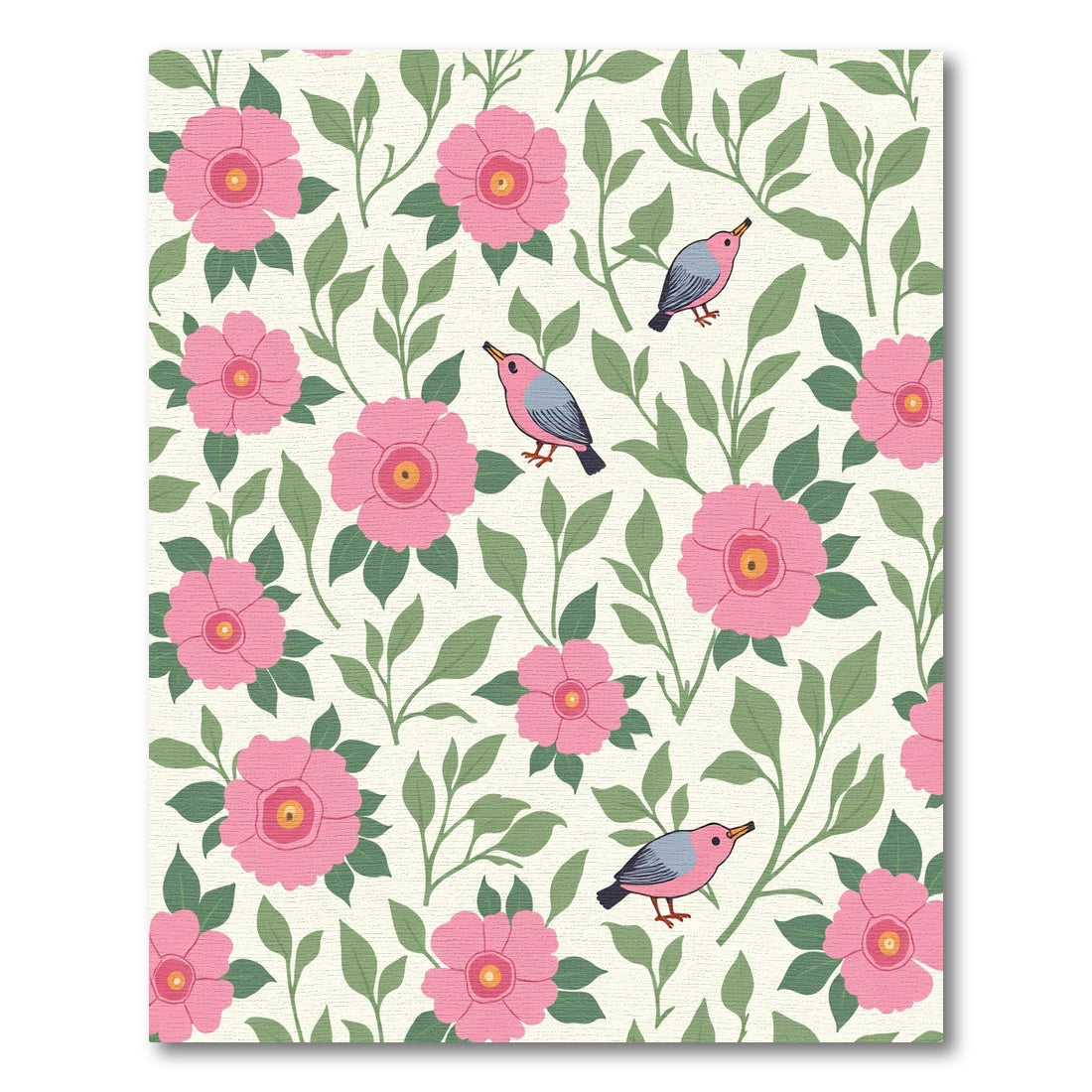 Pink Floral Garden With Birds Rug