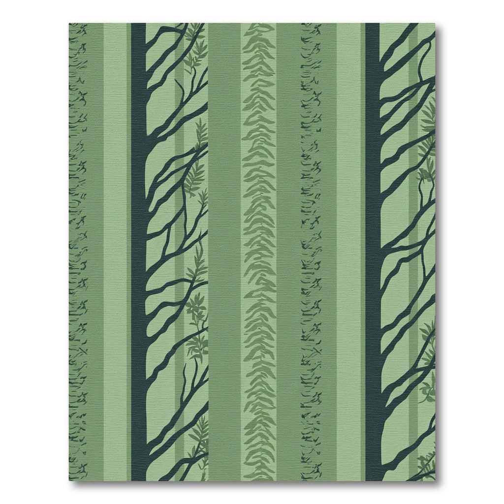Dark Green Forest Striped Branches Rug