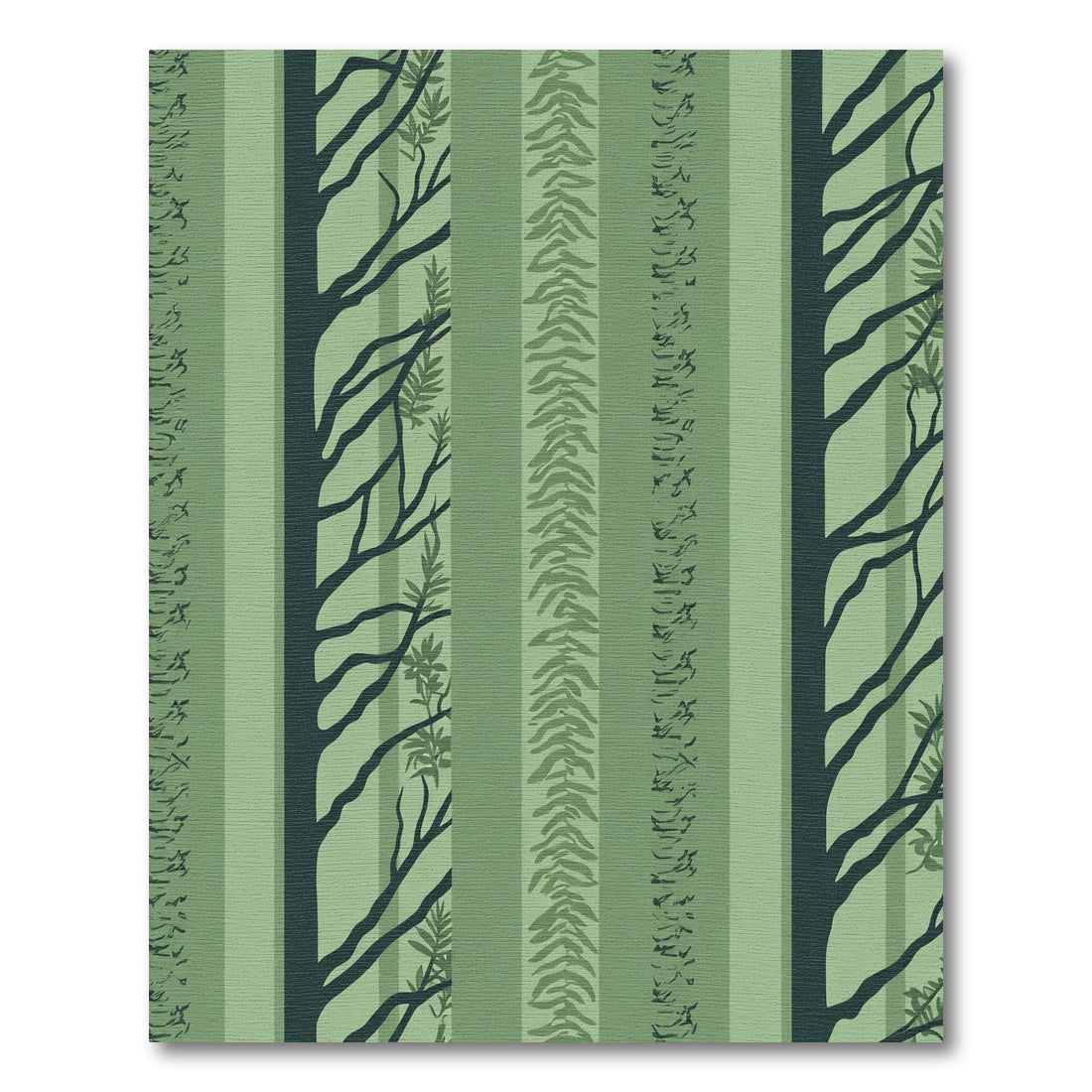Dark Green Forest Striped Branches Rug