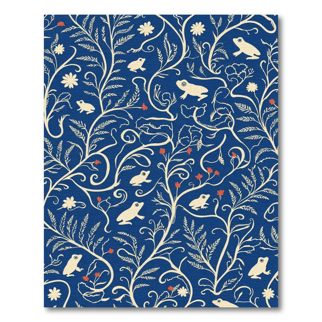 Cream Frogs Floral Blue Vine Art Rug