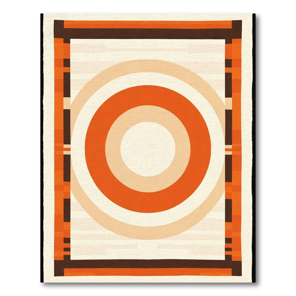 Retro Orange Radial Geometric Border Rug