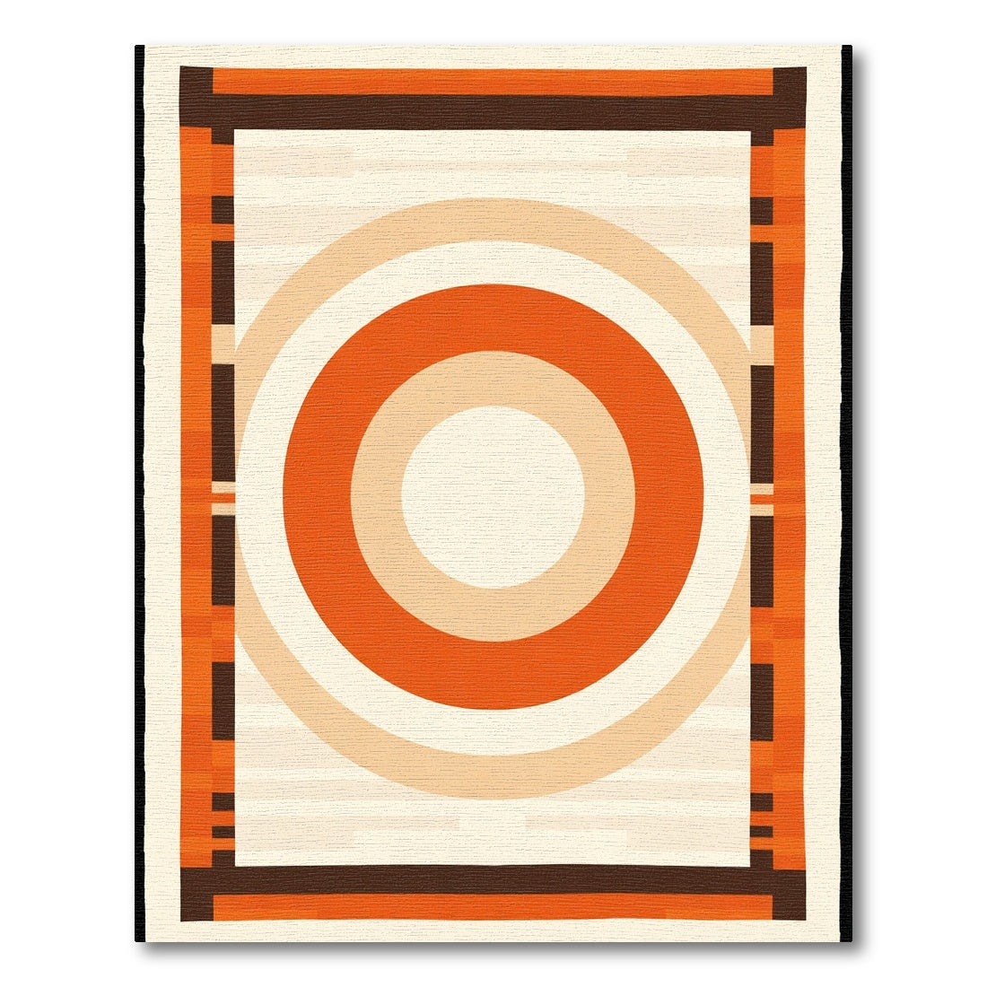 Retro Orange Radial Geometric Border Rug