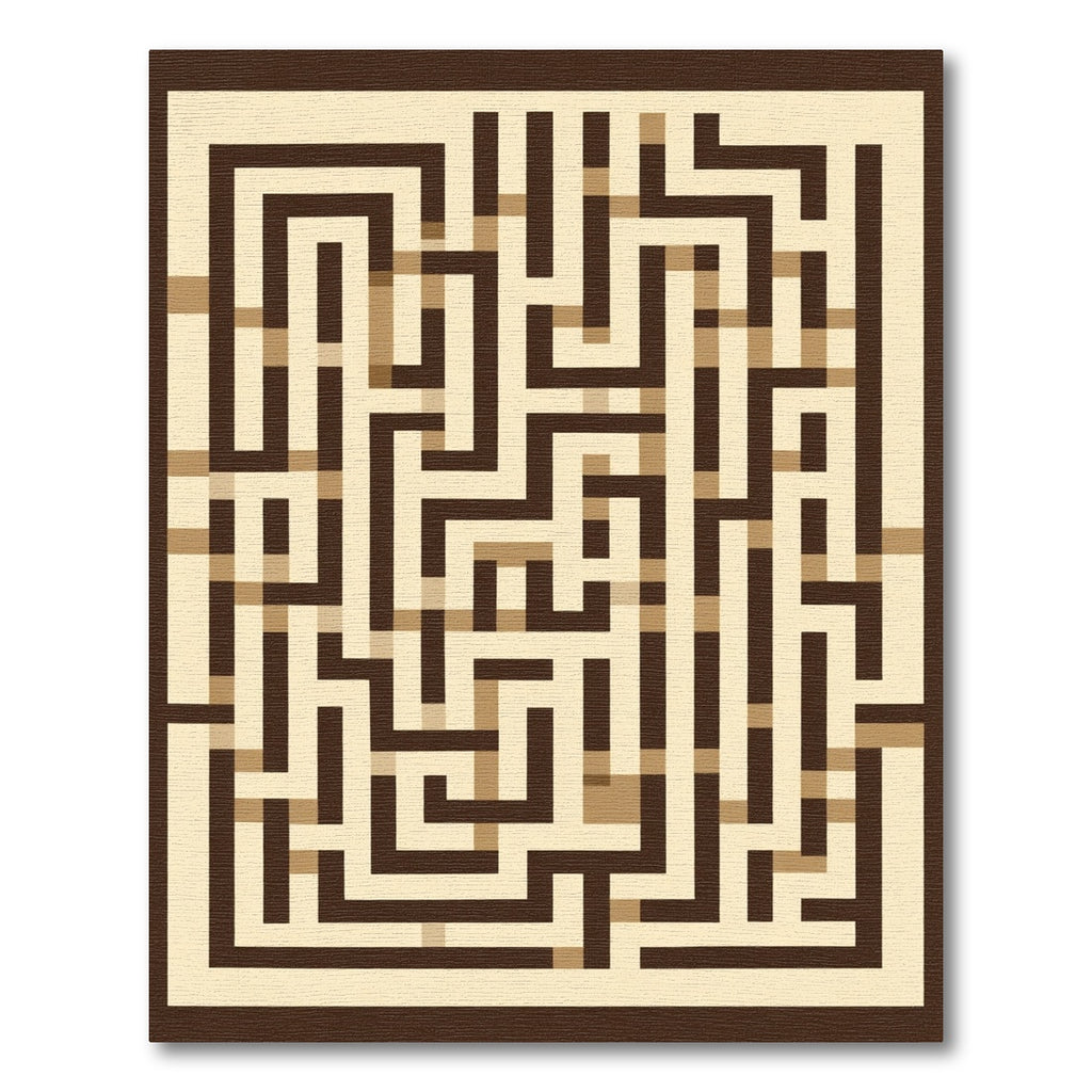 Brown Beige Geometric Maze Rug