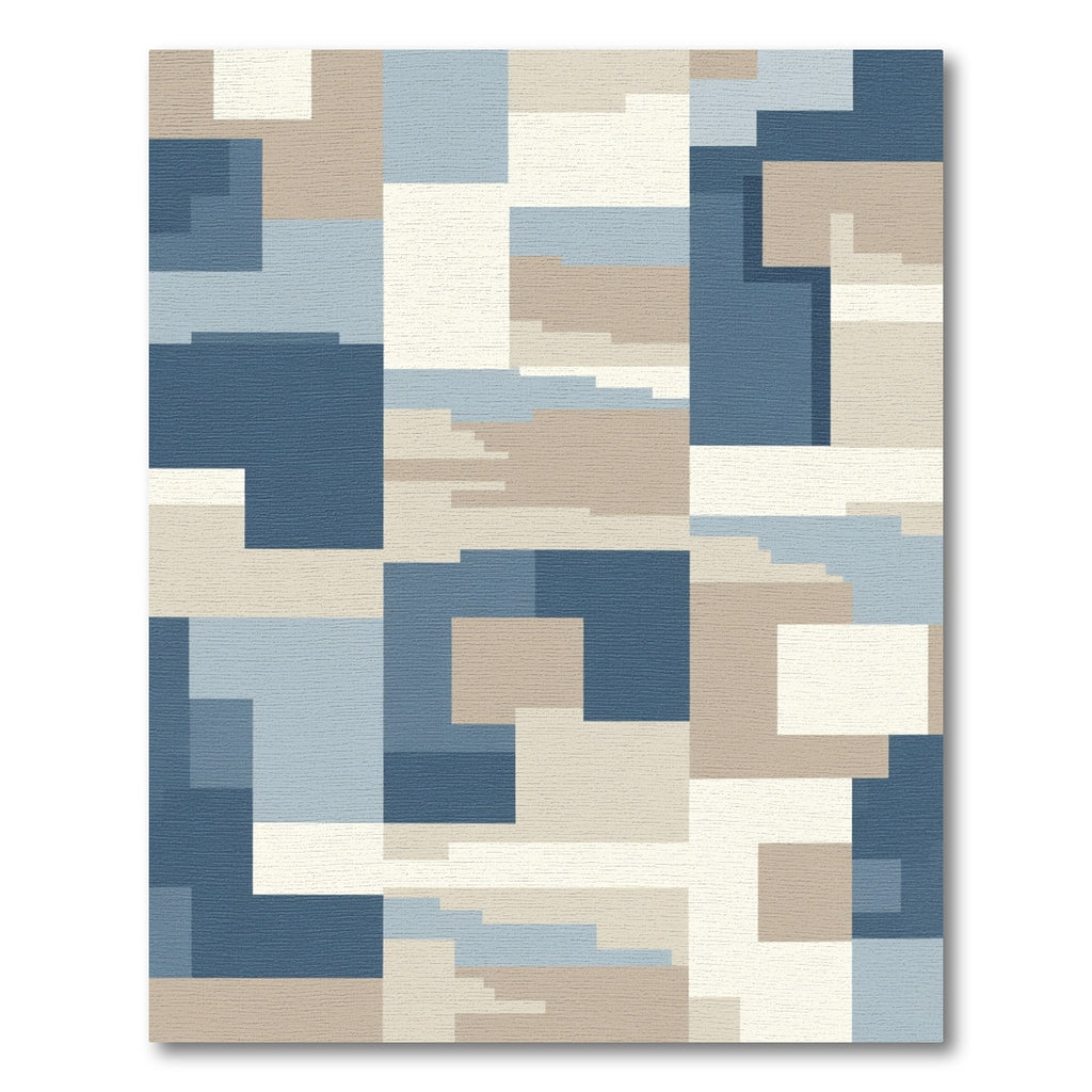 Abstract Blue Tan Geometric Blocks Rug