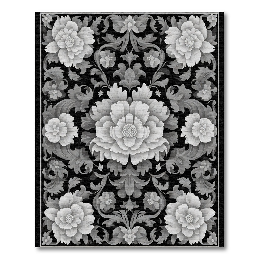 Ornate Gray Floral Arrangement Rug