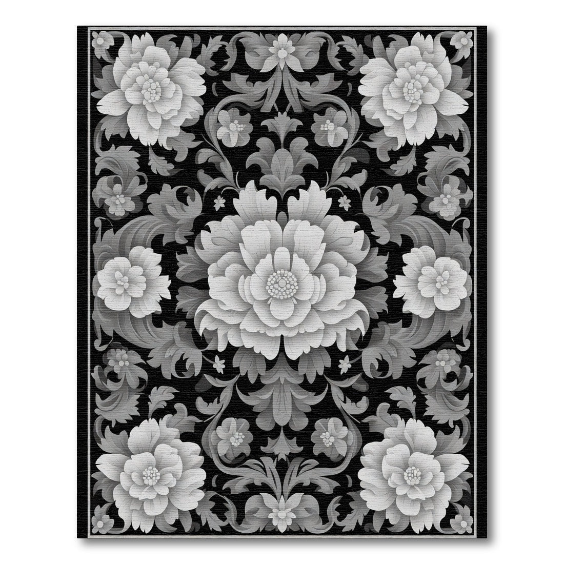 Ornate Gray Floral Arrangement Rug
