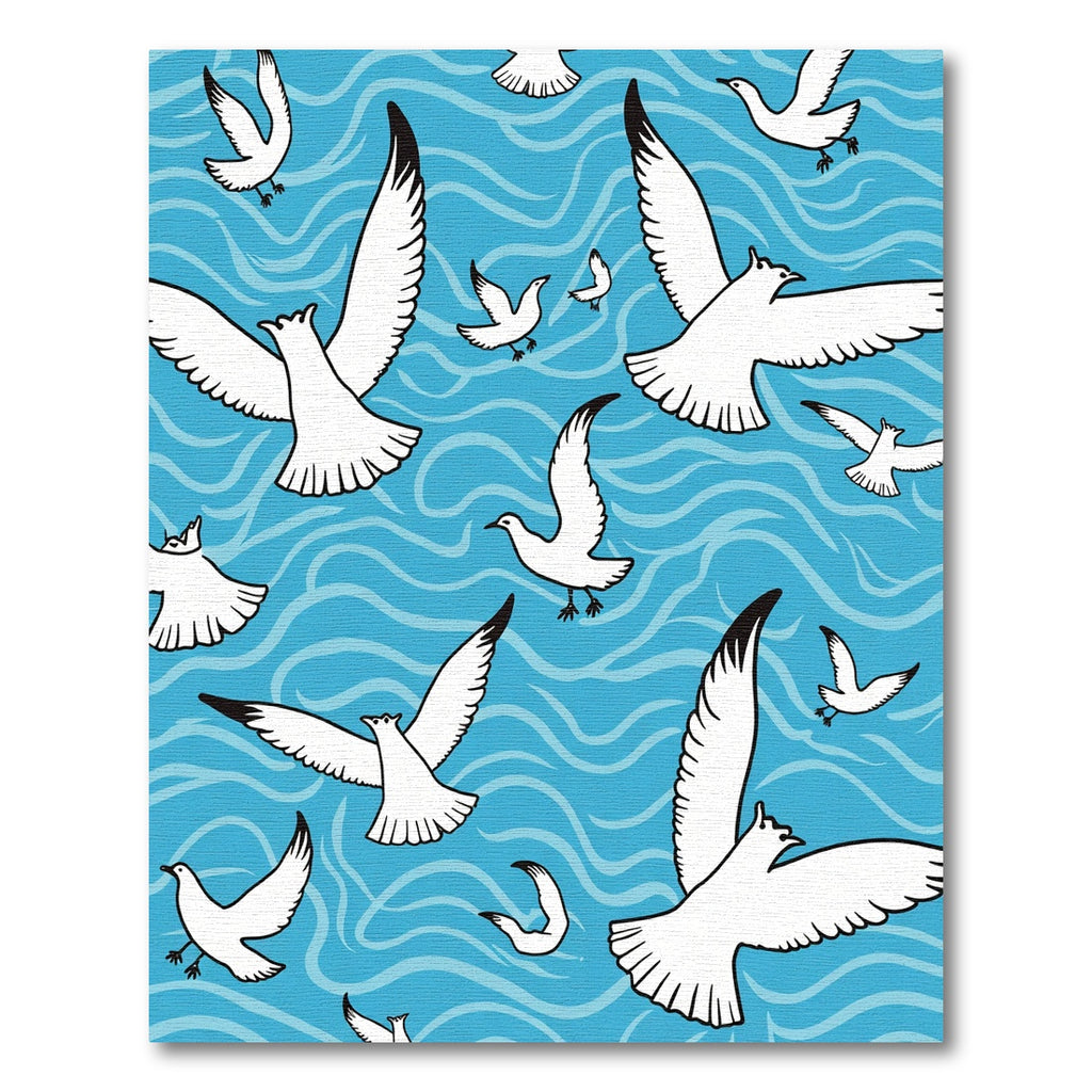 White Seagulls Against Blue Waves Rug