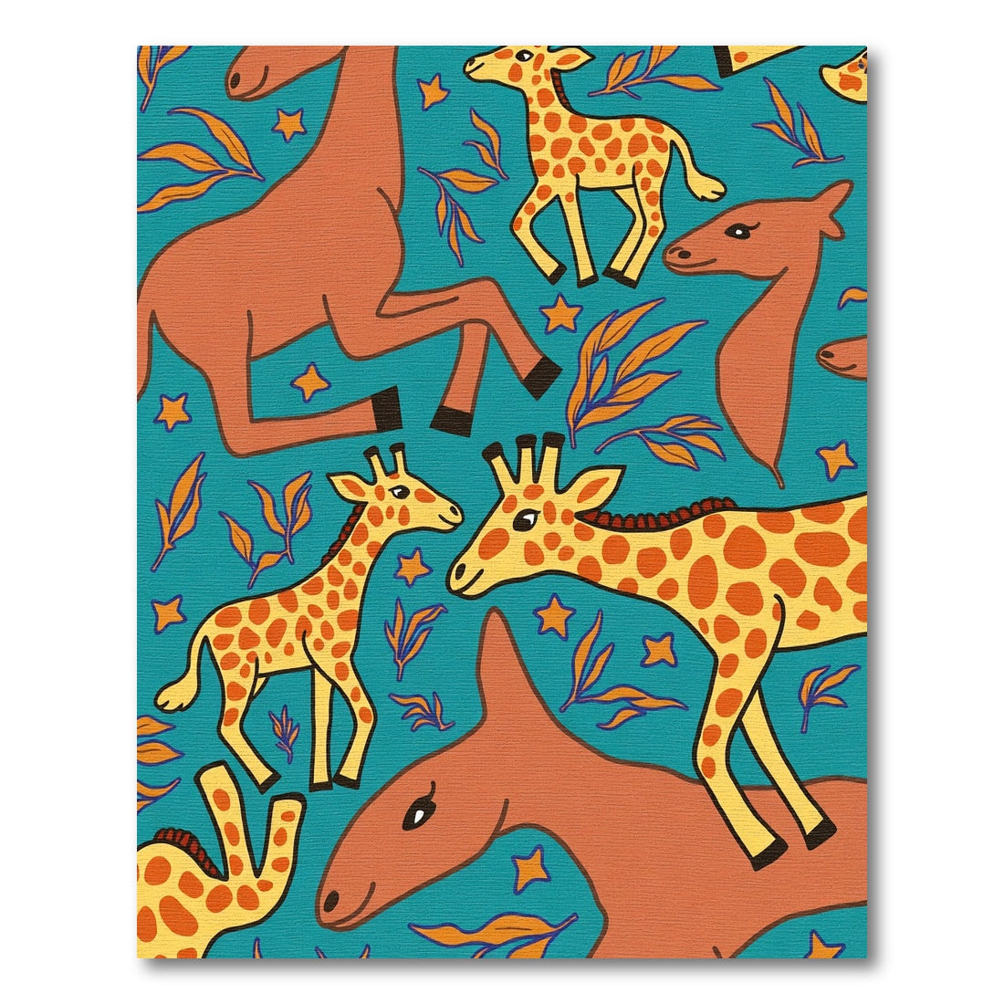 Whimsical Giraffe Starry Teal Meadow Rug