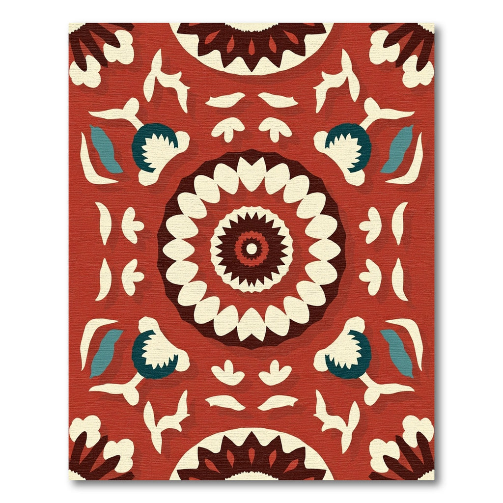 Rustic Crimson Floral Medallion Relief Rug