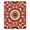 Rustic Crimson Floral Medallion Relief Rug