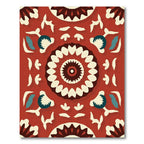 Rustic Crimson Floral Medallion Relief Rug