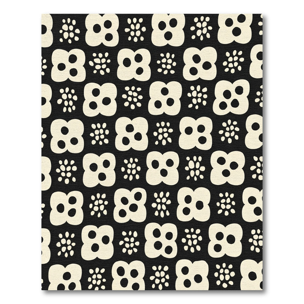 Cream Flowers and Dots Black Rug